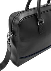 Black leather laptop bag TORMS-0494-99(W26) - close-up detail, on white background.