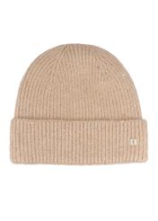 Beige women's hat with shiny thread CZADT-0227-1D(Z26), front product view on white background.