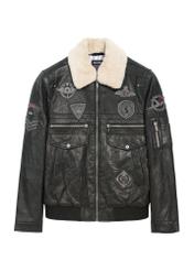 Men's black leather aviator jacket KURMS-0214A-5365(Z25), front view of the jacket on a white background.
