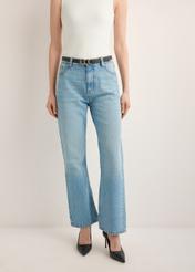 Women's blue denim pants JEADT-0016-7A(Z26), front view of the product on the model. Half of the silhouette visible.