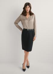Women's cool beige shirt KOSDT-0155-1K(W26), front view of the product on the model. Full body visible.