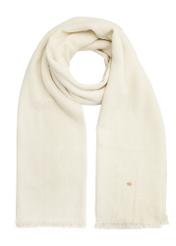 Cream women's scarf with gold thread SZADT-0212-12(Z25), front view of the product on a white background.