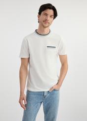 Men's white cotton T-shirt TSHMT-0123-12(W25), front view of the product on the model. Half of the silhouette visible.
