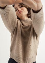 Beige women's sweater with sequins SWEDT-0191-24(Z23)-01