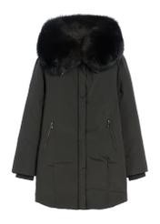Black women's jacket with natural fox fur KURDT-0594-99(Z25) - front product view on white background.