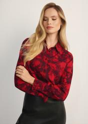 Women's burgundy floral shirt KOSDT-0173-49(Z25), front view of the product on the model, half of the silhouette visible.
