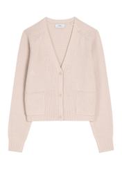 Light beige women's cardigan with wool KARDT-0071-1A(Z26), front view of the product on a white background.