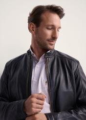 Classic men's leather jacket KURMS-0297-5427(KS), close-up of the product detail on the model.