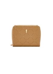 Small beige women's wallet with monogram POREC-0349A-81(Z25), front product view on white background.
