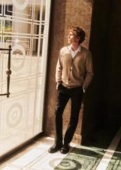 Men's cotton cardigan in camel color KARMT-0003A-1D(Z26)