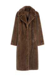 Long brown women's fur coat FUTDP-0072-89(Z25) - front product view on white background.