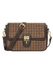 Small brown checkered handbag TOREC-1328-1P(Z26), front product view on white background.