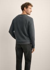 Dark navy blue men's wool sweater SWEMT-0200-7E(Z26). Back view of the product on a model. Half-body view.