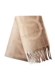 Beige women's checkered scarf SZADT-0207-24(Z25), folded product view on white background.
