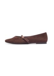 Dark brown suede women's ballet flats BUTYD-1309-1I(Z26), side product view on white background.