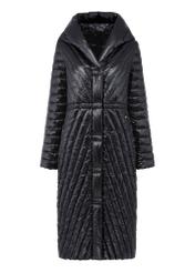 Long black women's quilted jacket KURDT-0523-99(Z24)-04