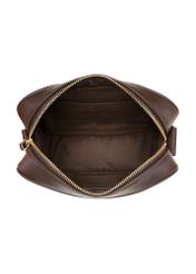 Brown women's handbag with monogram TOREC-1290-1I(Z26), product view from above on a white background.