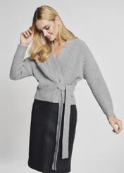 Grey tied sweater for women SWEDT-0147-91(Z21)-01