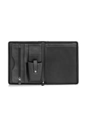 Men's black leather briefcase TORMS-0410R-9I(W26), product view inside on white background.
