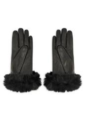 Women's leather gloves with rabbit fur REKDS-0071A-99(Z26) - product view from above, on a white background.