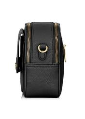 Black two-compartment shoulder bag TOREC-0405C-99(Z25) - side view of the product on a white background.