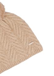 Light beige women's hat with pompom and sequins CZADT-0220-1A(Z26), close-up of the product detail on a white background.