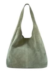 Sage suede women's shopper bag TORES-1177-8F(W26), back view of the product on a white background.