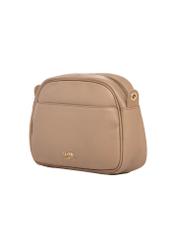 Beige leather women's shoulder bag TORES-0806F-1B(W26) - diagonal product view, on a white background.