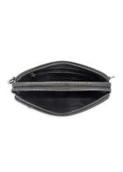 Small black leather men's bag TORMS-0492-99(W26), product view from the inside on a white background.