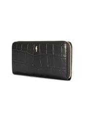 Black large women's croco wallet PORES-0908-9G(Z26) - diagonal product view, on a white background.
