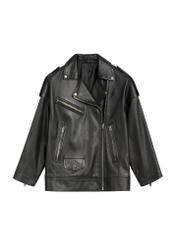 Black women's leather jacket KURDS-0548-2874(Z25), product view from the front on a white background.