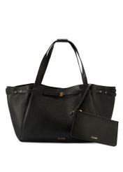 Black leather shopper bag TORES-1207-9I(W26) - front product view, on a white background.