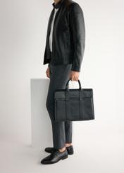 Men's black leather shoes BUTYM-0483-99(W26), side view of the product on the model's feet.