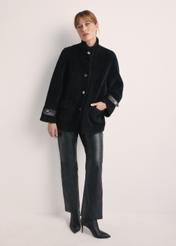 Women's wool fur coat in black FUTDW-0032-99(Z25) - front view of the product on a model on a white background. The entire silhouette is visible.