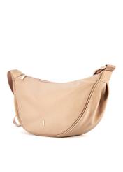 Beige semi-circular shoulder bag TOREN-0315-81(W25), diagonal product view on white background.