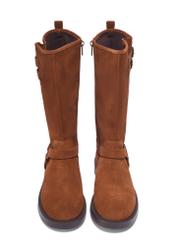 Light brown suede women's ankle boots BUTYD-1305-1G(Z26), front product view on white background.