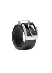 Black leather women's belt PASDS-0333-99(Z25), diagonal product view on white background.