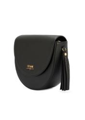 Women's black leather messenger bag TORES-1283-9I(W26) - diagonal product view, on a white background.