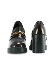 Burgundy leather block heel loafers BUTYD-1191-49(Z25) - front product view on white background.