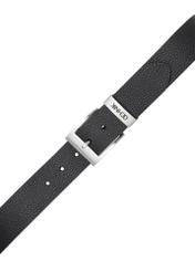 Black leather women's belt PASDS-0333-99(Z25), view of the buckle of the product on a white background.