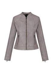 Lilac leather jacket with stitching for women KURDS-0504-1518(W24)-05