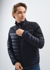 Men's navy blue quilted jacket with stand-up collar KURMT-0309-69(Z24)-03