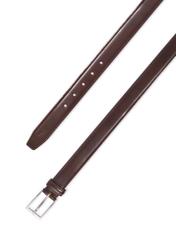 Brown men's leather belt PASMS-0244-1I(Z26), view of the buckle of the product on a white background.