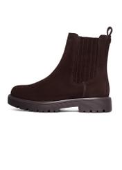 Dark brown suede women's Chelsea boots BUTYD-1281-1I(Z26), side product view on white background.