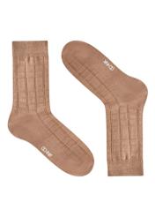 Dark beige men's long socks SKAMT-0201-1C(W26), side view of the product on a white background.