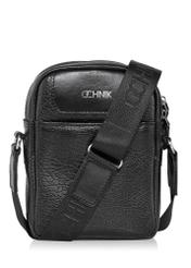 Black leather men's pouch with logo TORMS-0296A-99(Z25) - front product view on white background.