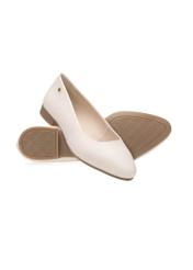 Cream leather women's ballet flats BUTYD-1049B-0B(W26), diagonal product view on a white background.