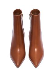 Cognac leather high heel ankle boots BUTYD-1122-1F(Z26), front product view on white background.