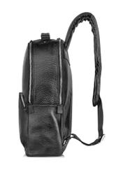 Large black leather men's backpack PLCMS-0019A-99(Z25) - side view of the product on a white background.