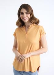 Orange women's V neck blouse BLUDT-0148-30(W22)-01